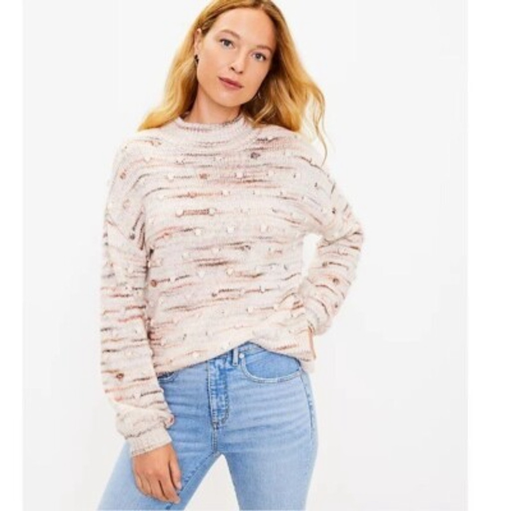 LOFT wool-blend Mock Neck Popcorn Stripe Sweater
